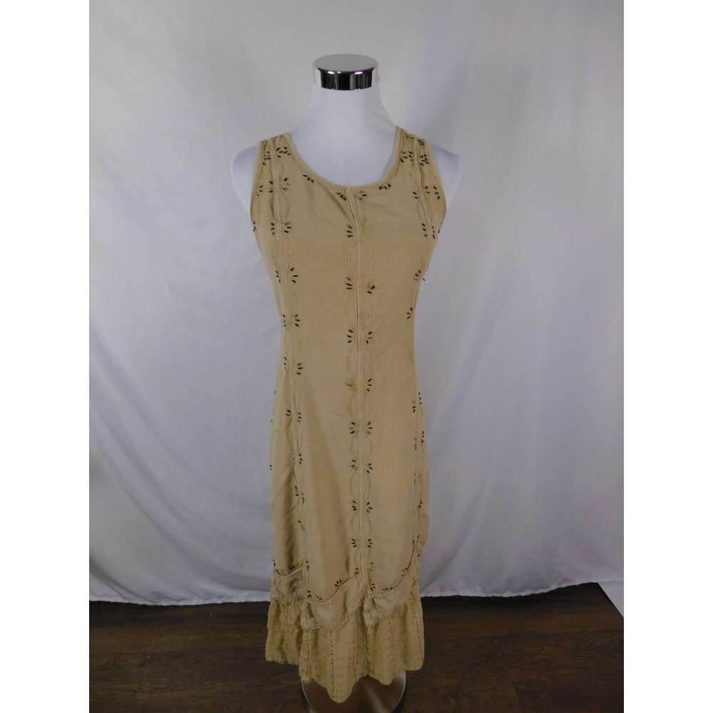 Mlle Gabrielle Dress Womens M Beige Floral Scoop Neck Strappy Slip Maxi Rayon